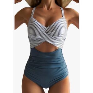 Eomenie One Piece Tummy Control Cutout Wrap Tie Back Swimsuit | Size L